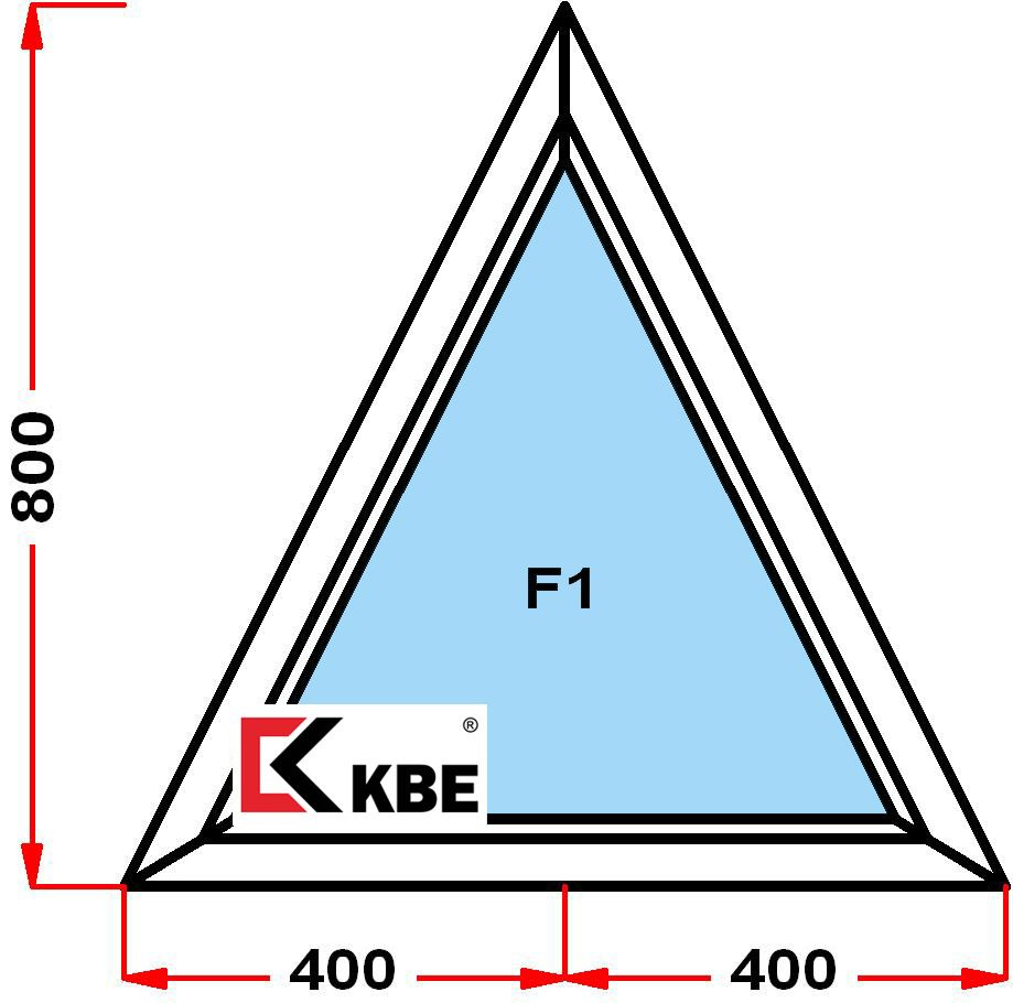 Окно пластиковое KBE 58 мм (800 x 800), треугольное, не открывающееся, стеклопакет из 3х стекол  #1