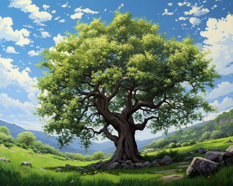 Картина по номерам на холсте 40x50 40 х 50 с подрамником DVEKARTINKI Большой старый дуб в горной долине #1