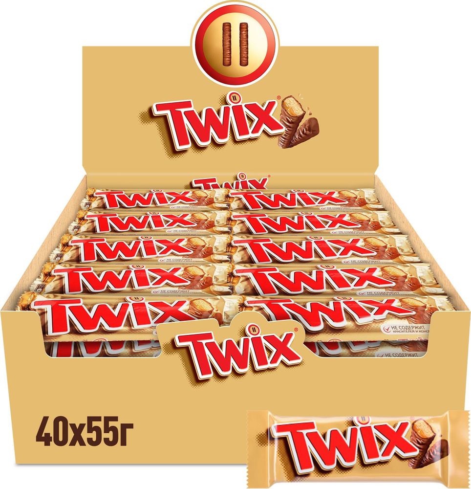 Шоколадные батончики Twix с карамелью и печеньем, 40 шт по 55 г купить ...