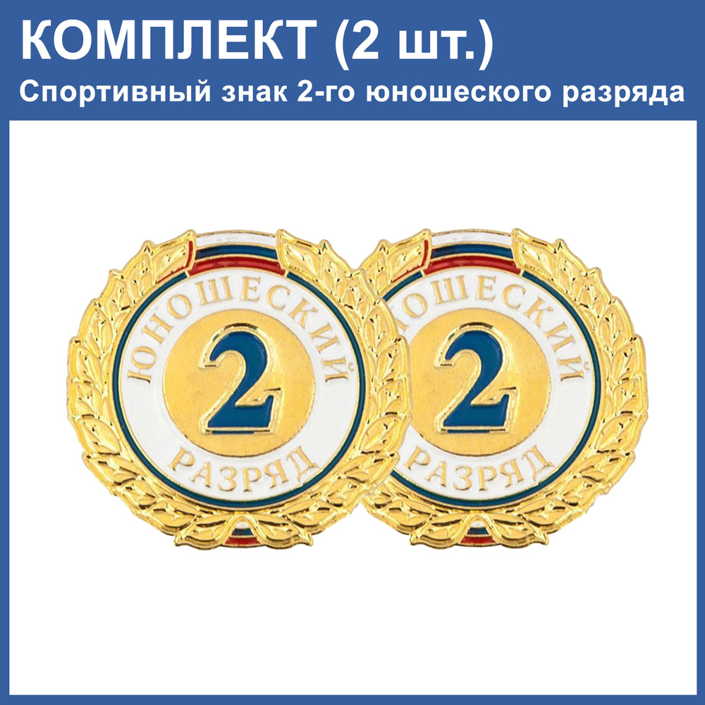 Знак - 2-й юношеский разряд (Комплект: 2шт.). Значок спортивного разряда.  #1