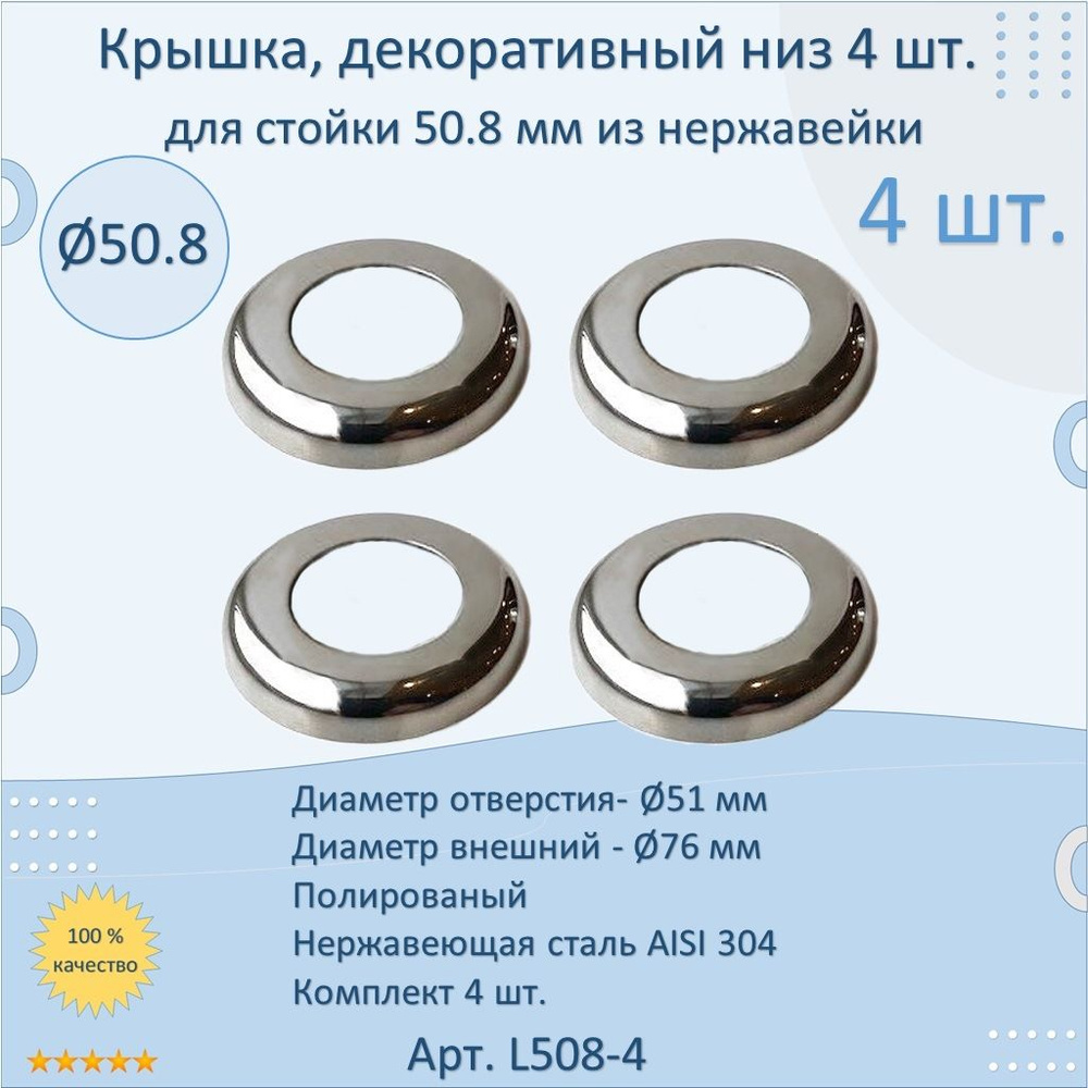 Крышка, декоративный низ НАТЕКО для стойки/трубы 50.8 мм из нержавеющей стали (Малый)(комплект 4 шт.) #1