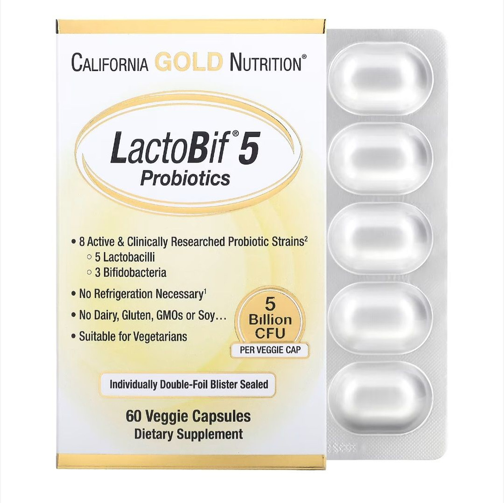 California Gold Nutrition, LactoBif 5, пробиотики, 5 млрд КОЕ, 60 вегетарианских капсул  #1