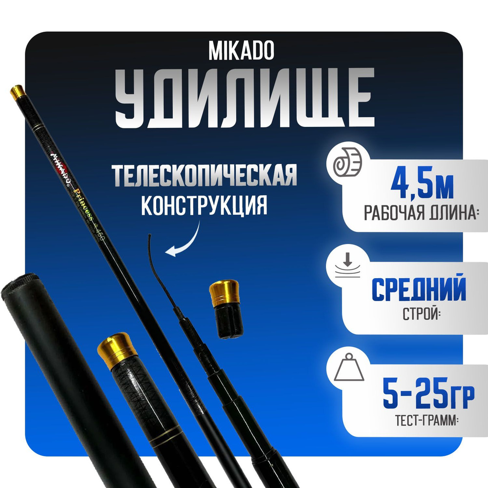 Маховое удилище телескопическое 450см MIKADO Princess без колец тест 5-25г 98% Карбон  #1