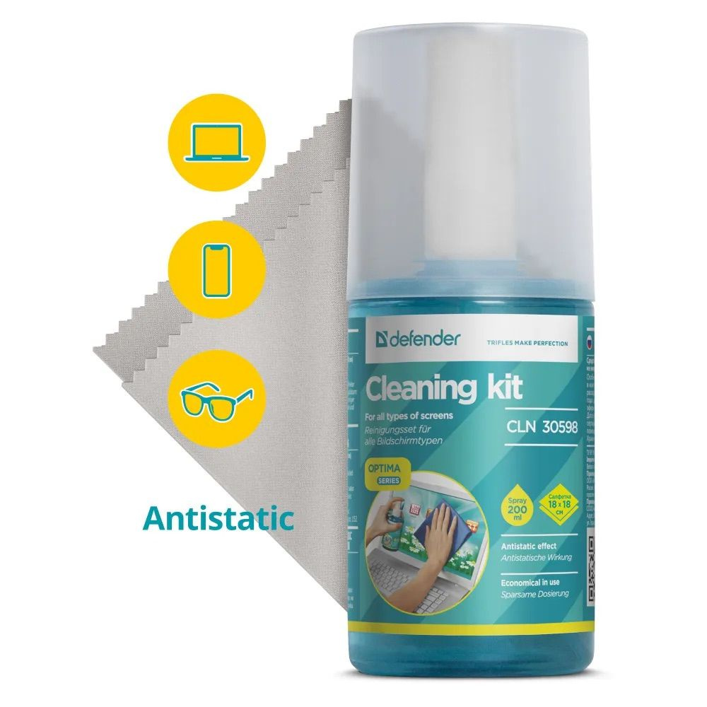 Очищающий комплекс: салфетка из микрофибры + чистящее средство Defender ...