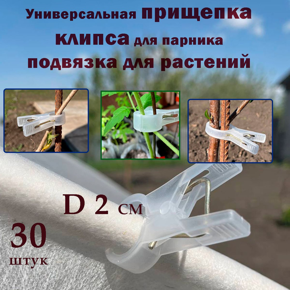 Прищепка для рассады 30 штук D2см цвет белый, Клипса зажим для парника, клипса для подвязки растений #1