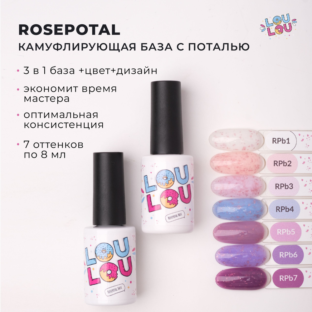 Камуфлирующая база с розовой поталью Rosepotal Base LOULOU набор 7 шт. по 8 мл  #1