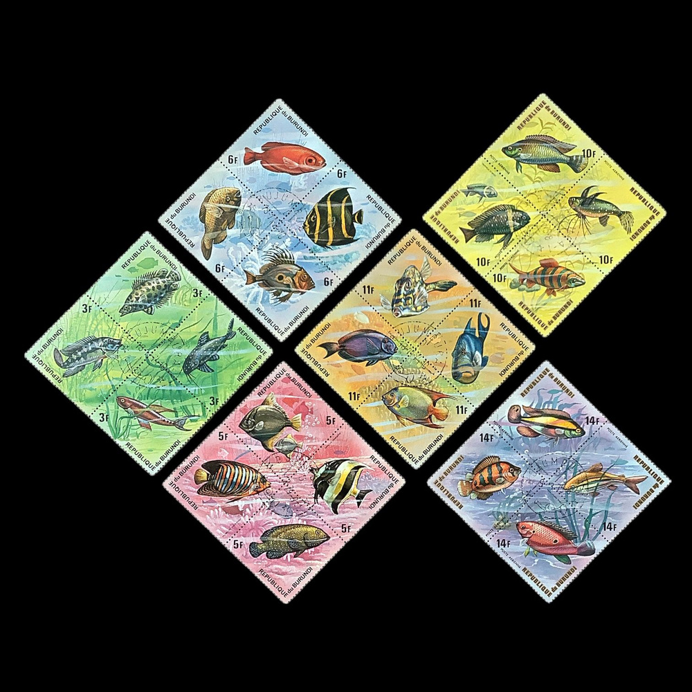 Набор почтовых марок "Фауна. Рыбы" Бурунди 1974 год 24 штуки  #1