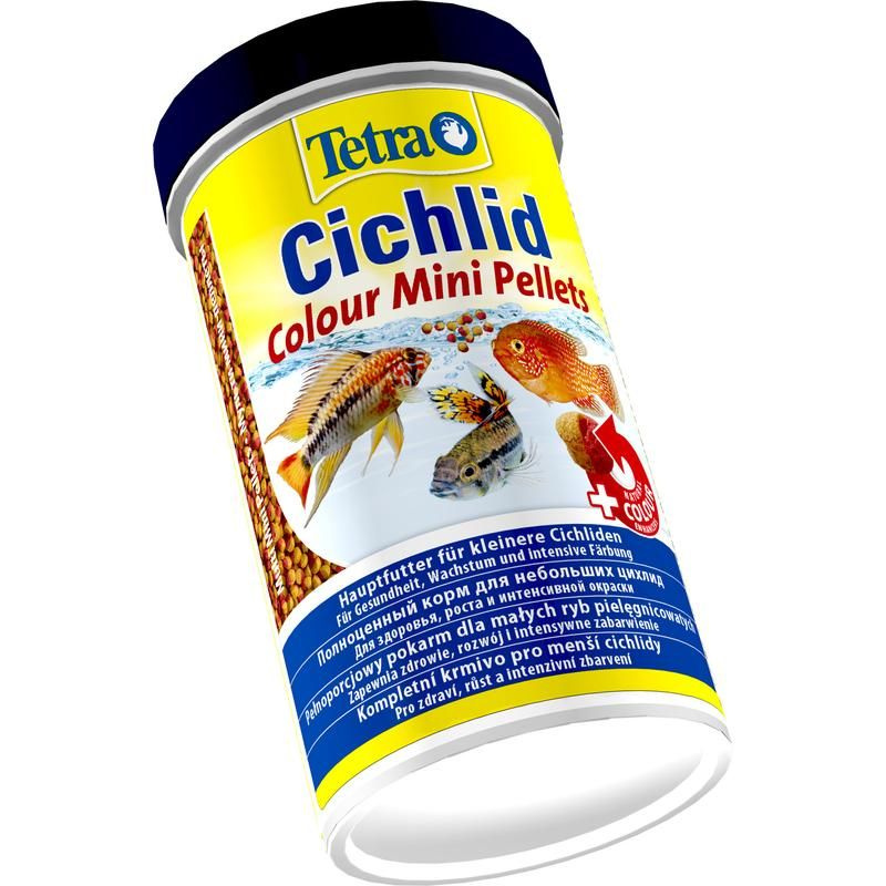 Корм для цихлид маленьких размеров Tetra Cichlid Colour Mini Pellets 500мл для окраса, мульти шарики #1