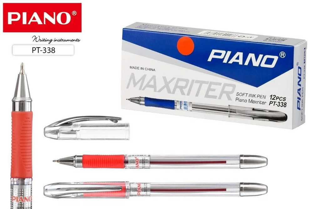 Ручка масляная, красная, 6 шт, PIANO PT-338 0, 5мм игла (металлический ...