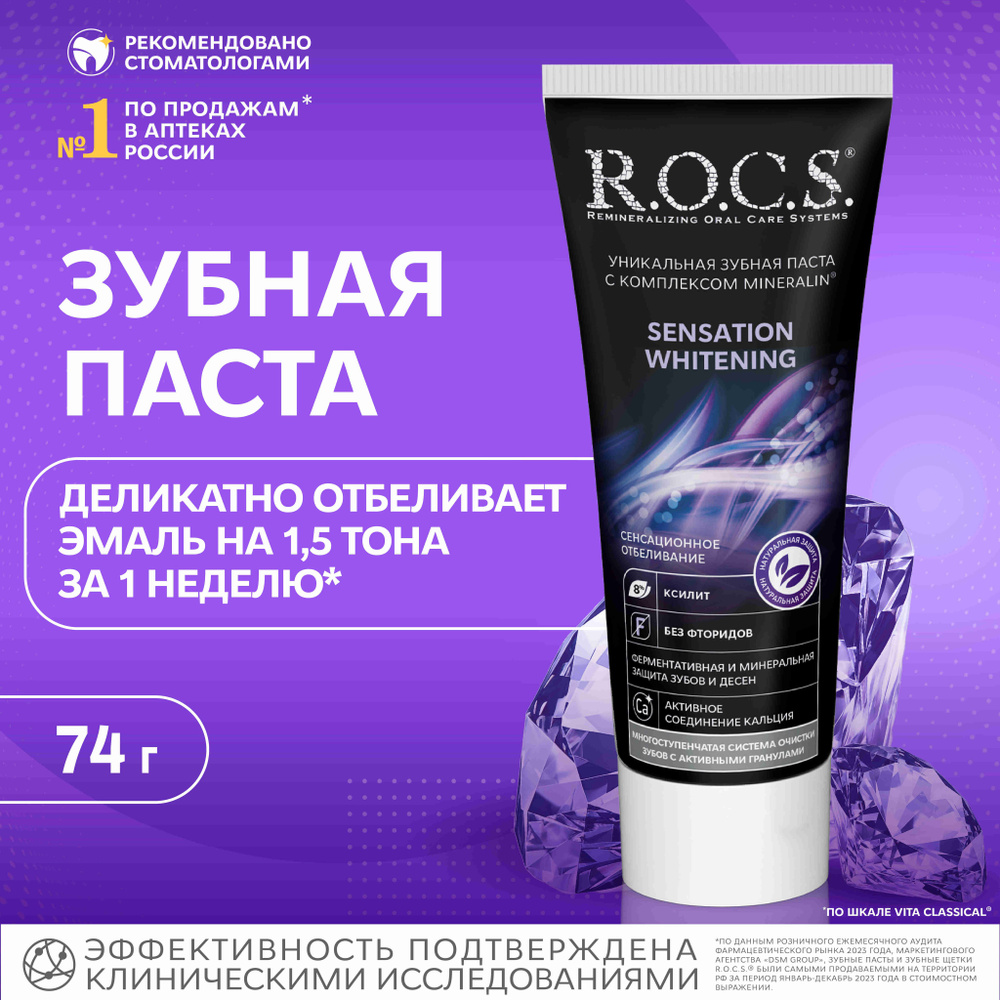 Отбеливающая зубная паста R.O.C.S. Sensation Whitening - Зубная Аптека Бишкек