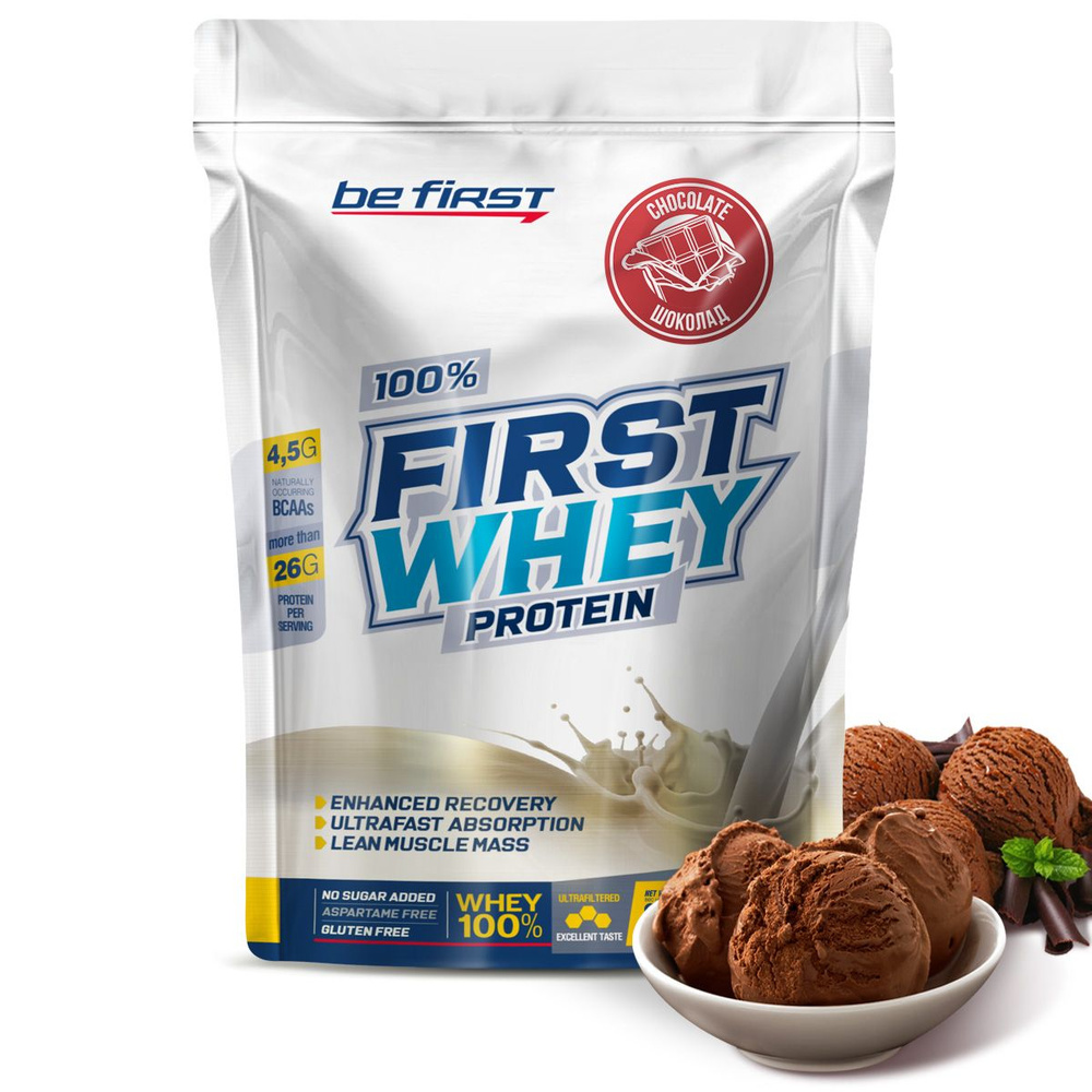 Протеин сывороточный для набора мышечной массы Be First First 100% Whey Protein Instant 900 гр, шоколад #1