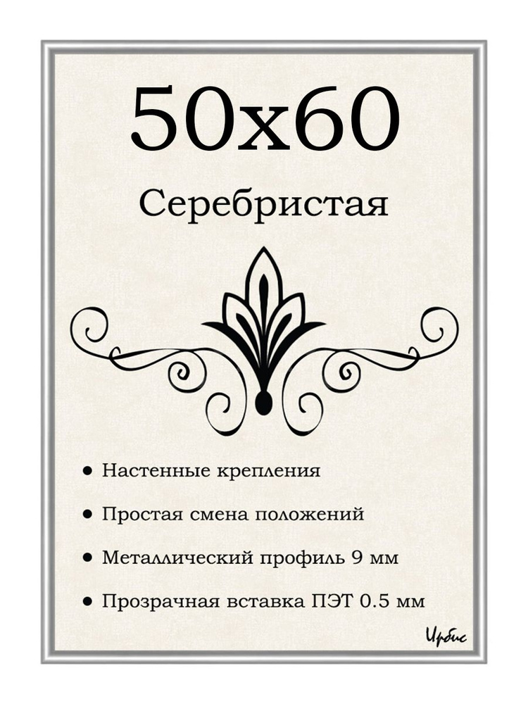 Фоторамка металлическая серебристая для постера, картины, фотографии 50х60 см  #1