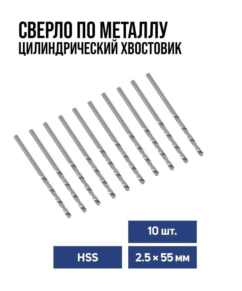 Сверло по металлу Тундра, HSS, цилиндрический хвостовик, 2.5 мм, 10 шт  #1