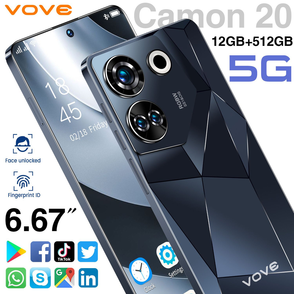 vove Смартфон Ультра тонкий новый Camon 20 Dual SIM Dual Standby Smartphone Ультра низкая цена Музыкальный #1