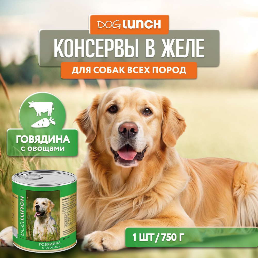 Влажный корм Dog Lunch с говядиной и овощами для собак, 750г #1