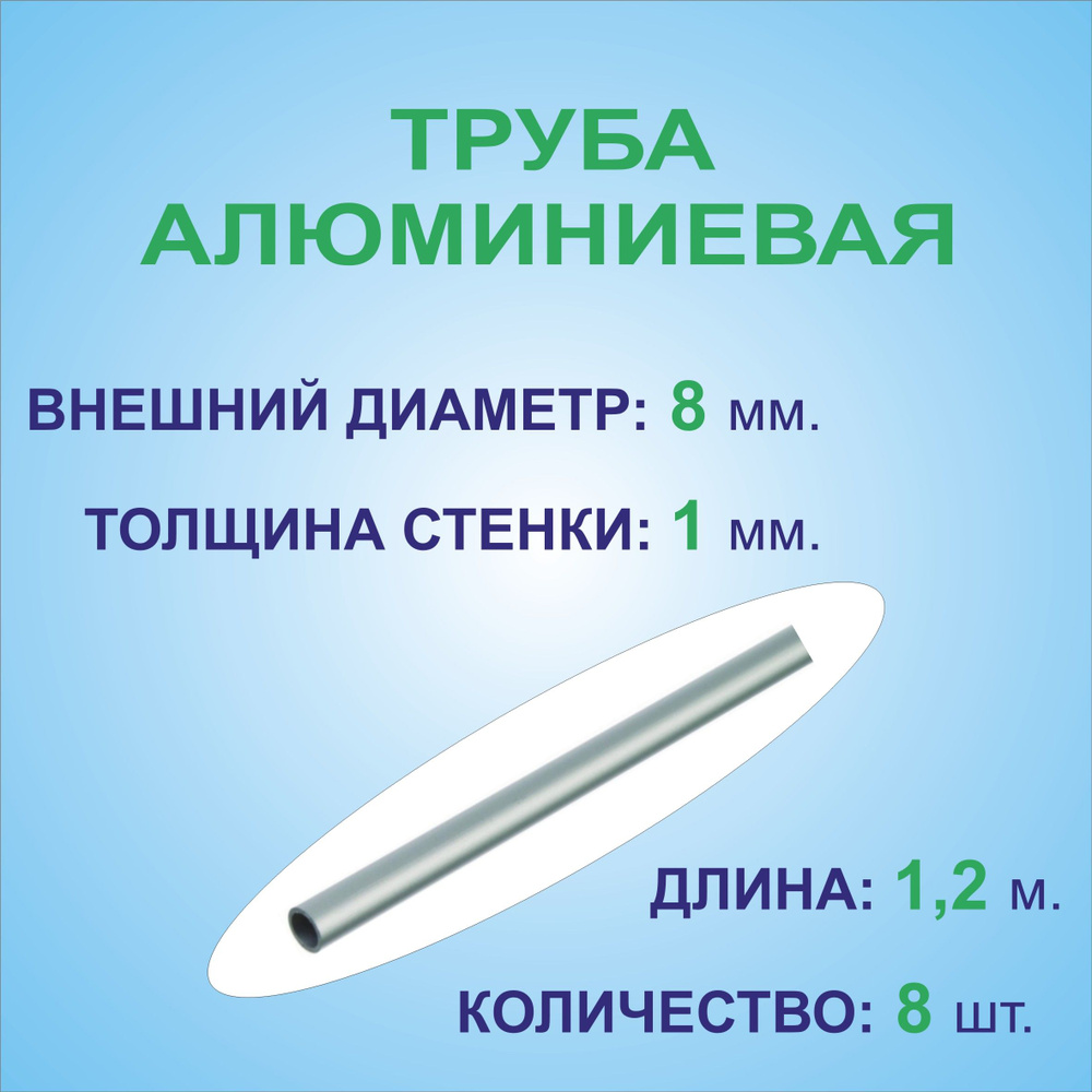 Труба алюминиевая круглая 8х1х1200 мм. ( 8 штук по 1,2 метра ) сплав АД31Т1, трубка 8х1 внешний диаметр #1