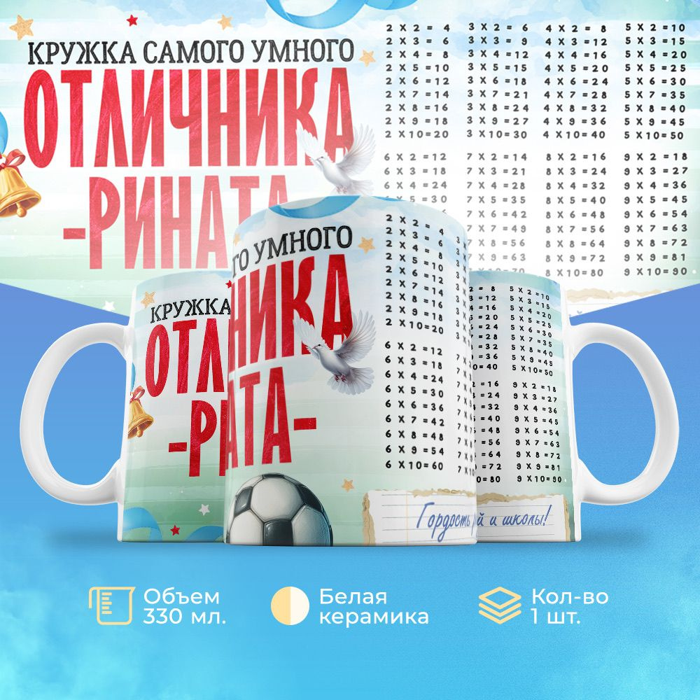 Кружка 330мл, с именем, отличника Рината #1