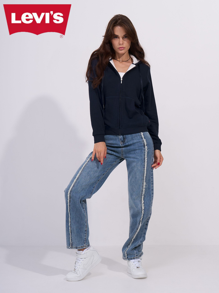 Толстовка Женский Levi's синий Молния Хлопок, Полиэстер, размер 42 ...