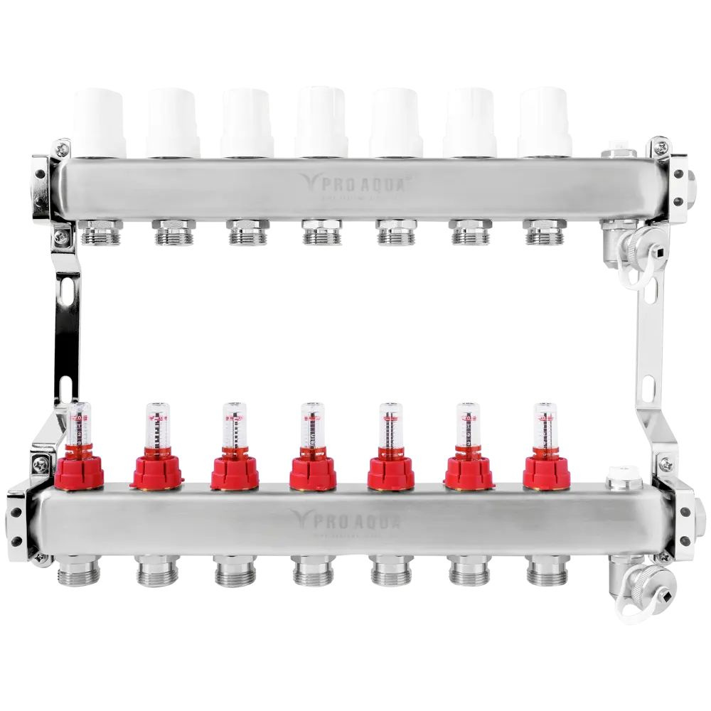 Коллекторная группа с расходомерами, 1"x3/4" 7 выходов, нержавеющая сталь  #1