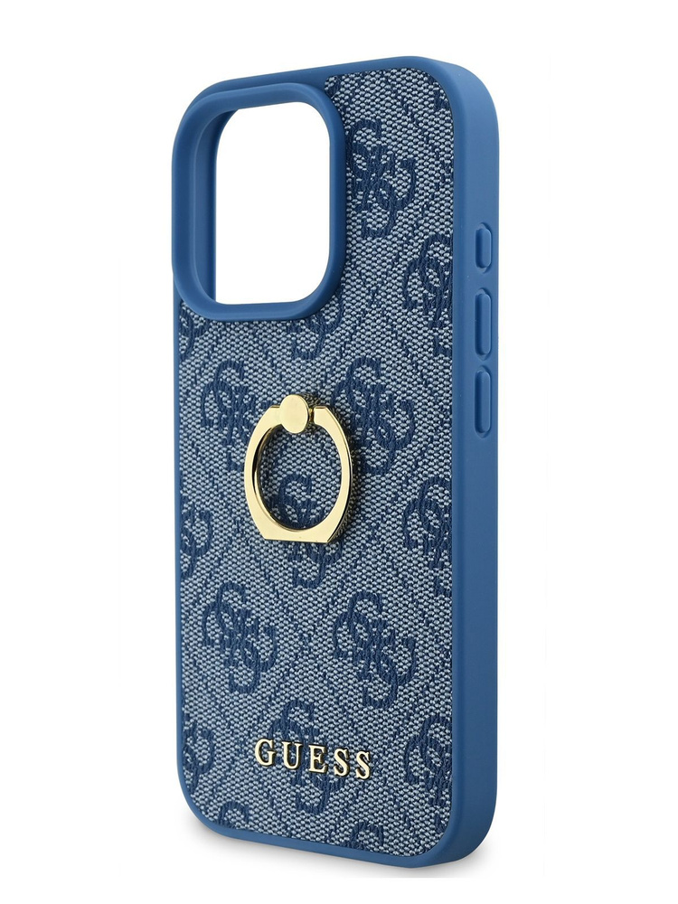 Чехол Guess PU Ring на Apple iPhone 16 Pro Max с защитой камеры, со вставкой из экокожи, с металлическим #1