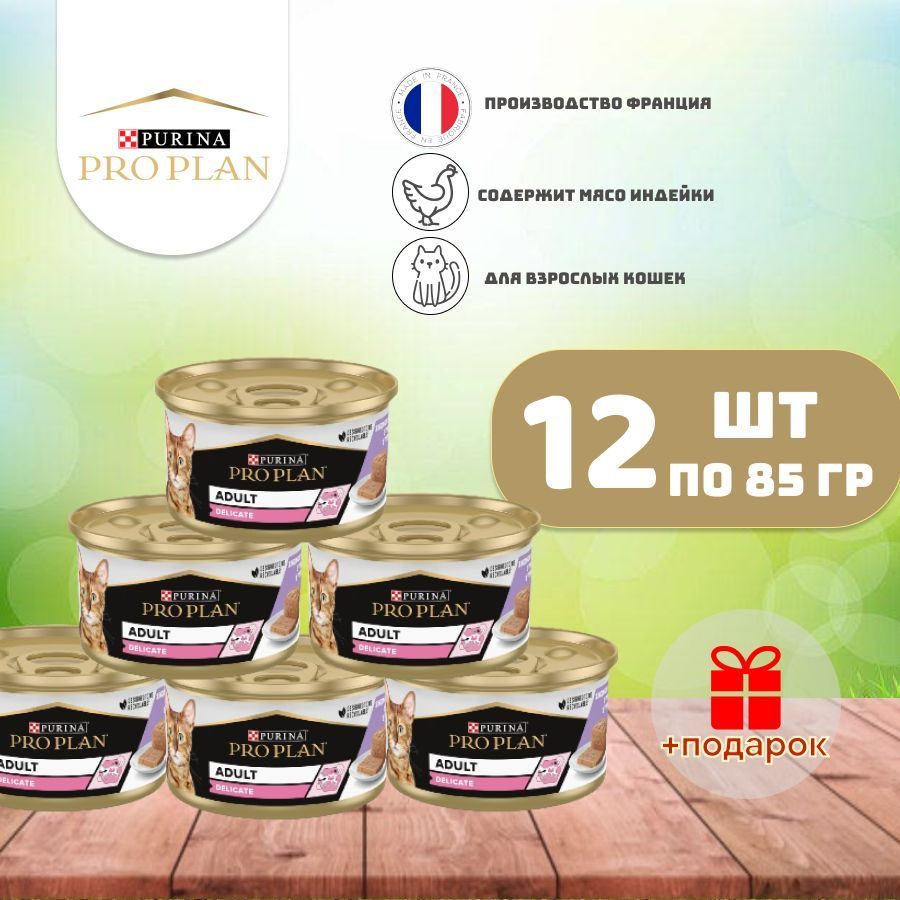 Влажный корм Purina Pro Plan Delicate паштет для кошек с индейкой 85г х 12 шт  #1