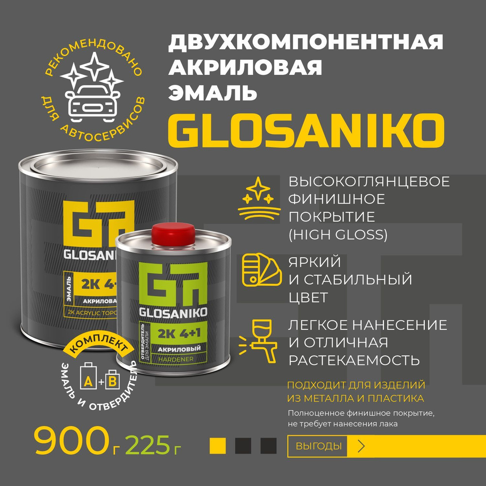 Акриловая эмаль 2К 4:1 Glosaniko Тёмно-синий 456, КОМПЛЕКТ эмаль 0,9кг + отвердитель 0,225кг  #1