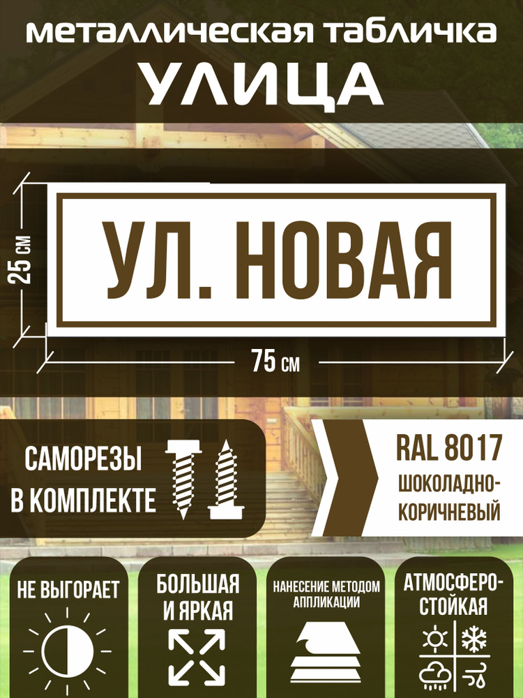 Адресная табличка на дом улица Новая RAL 8017 коричневая #1