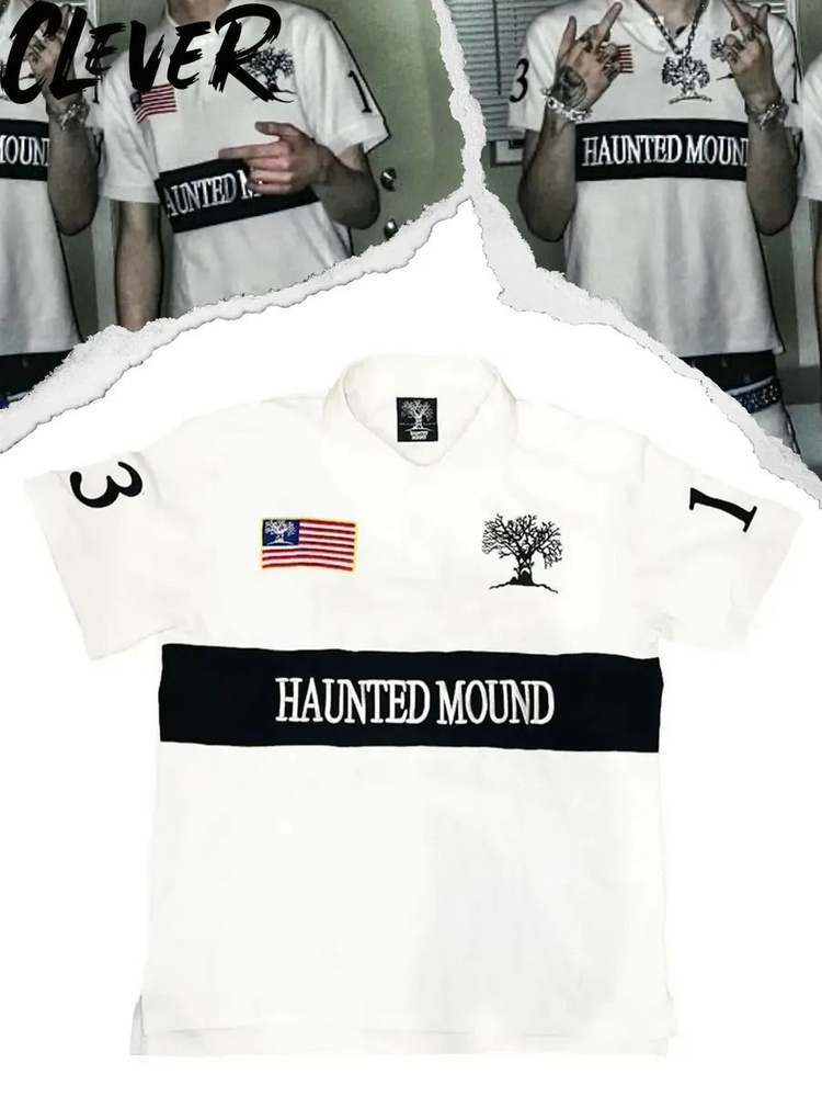 Поло Мужской Haunted mound белый Короткий, размер 42, 44