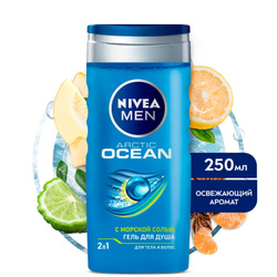 Гель для душа мужской NIVEA Men 2в1 Arctic OCEAN для тела и волос с морской солью, 250 мл Популярные товары Nivea Men ➜