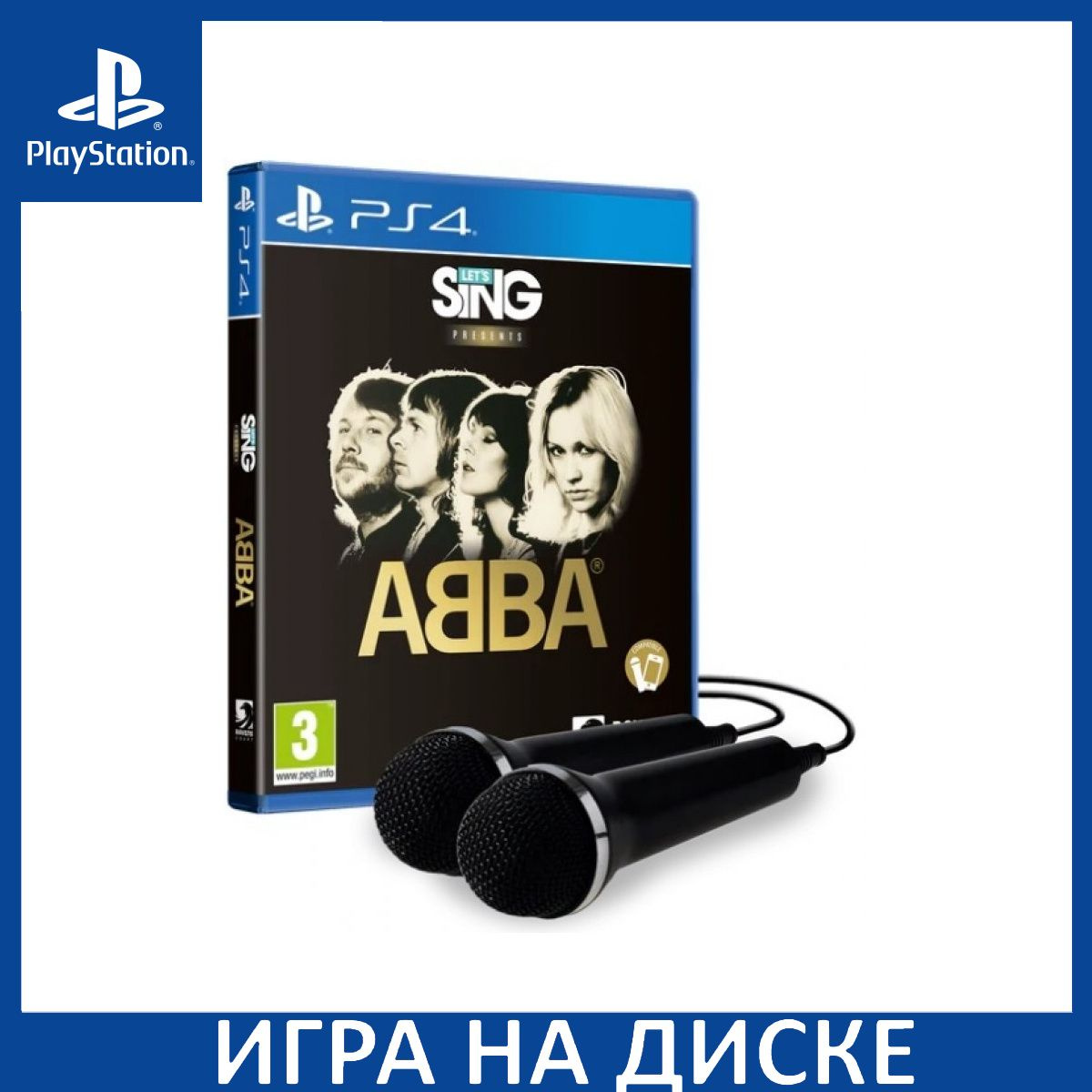 Диск с Игрой Let's Sing: ABBA + Микрофон 2 шт (Double Mic) (PS4). Новый лицензионный запечатанный диск.