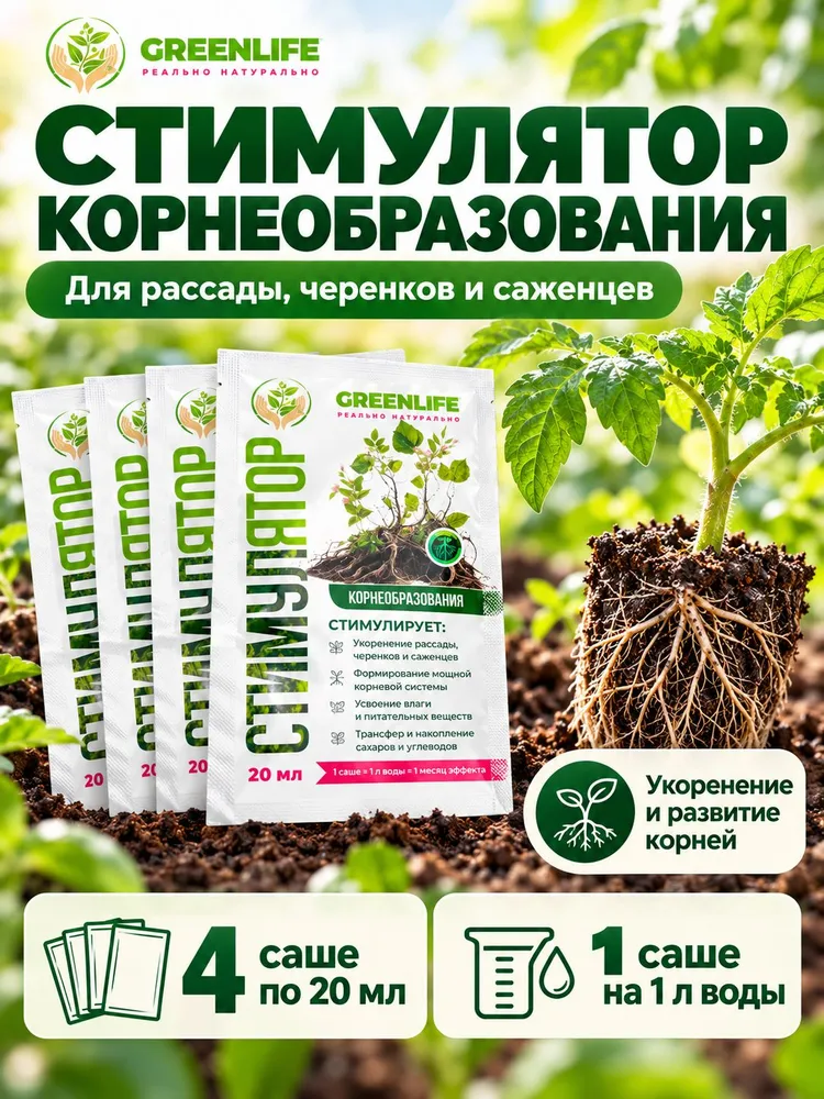 Green Life Набор саше стимулятор корнеобразования 4шт / удобрение для растений /, 4 шт
