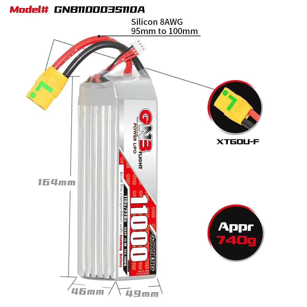Gaoneng GNB 3S2P 11.1V 11000mAh 110C XT60 Lipo battery
