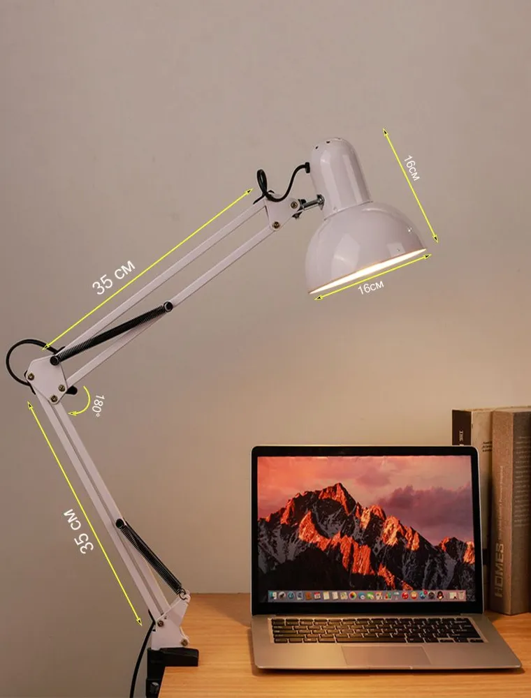 Настольная лампа на струбцине Черная, регулируемая проводная лампа для рабочего стола, учебы и чтения, #3