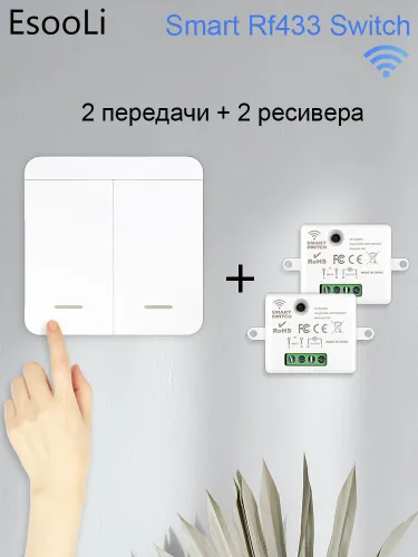 2 Ганг Беспроводная радиочастотная настенная панель 433 МГц + 2 Пульт дистанционного управления мини