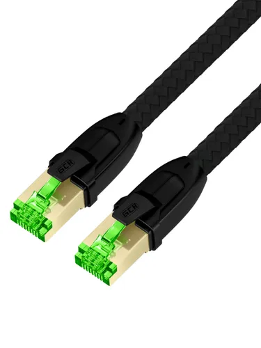 Провод для интернета короткий 50см кат.8 SF/FTP GREENCONNECT 40 Гбит/с текстиль RJ45 медь черный