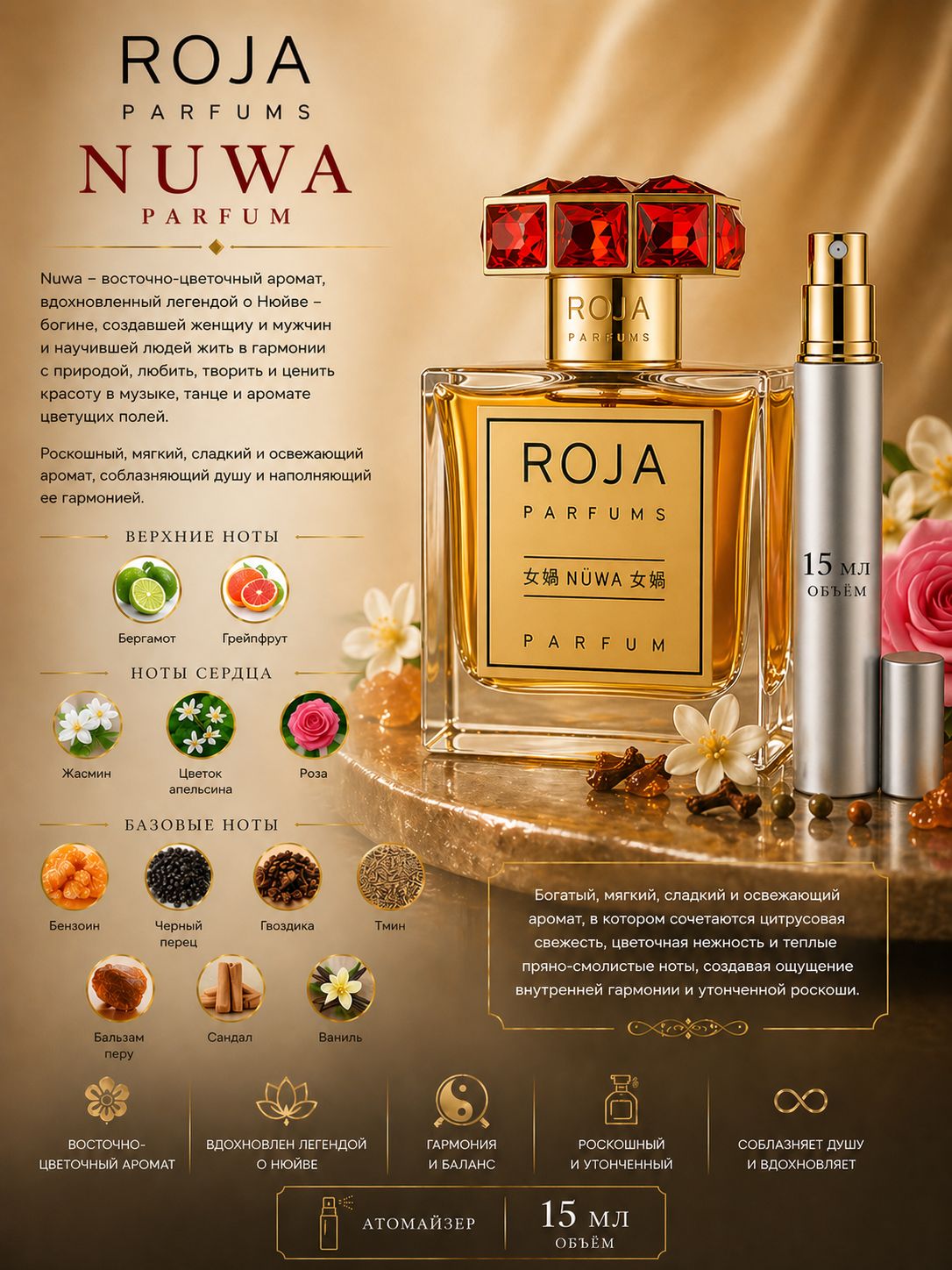 ROJA PARFUMS NUWA Духи унисекс 15 мл Отливант купить