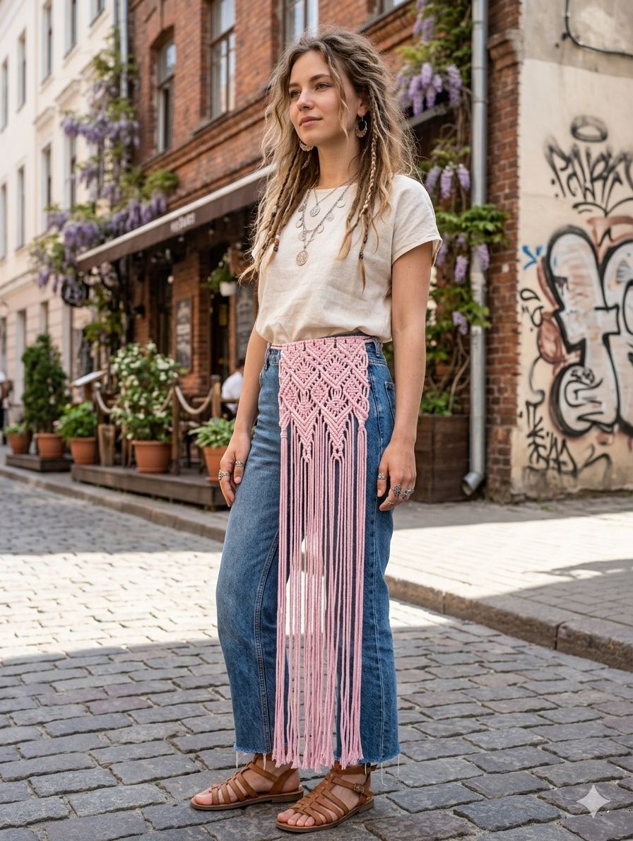 Пояс женский макраме, хлопковый пояс бохо - фото 2
