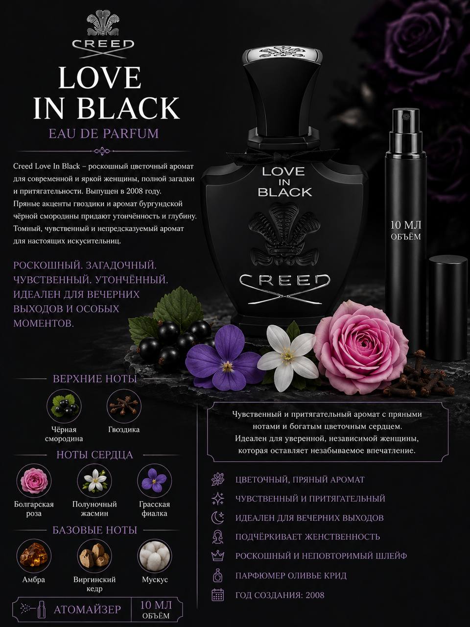 Creed Love In Black Парфюмированная вода для женщин 10 мл Отливант купить