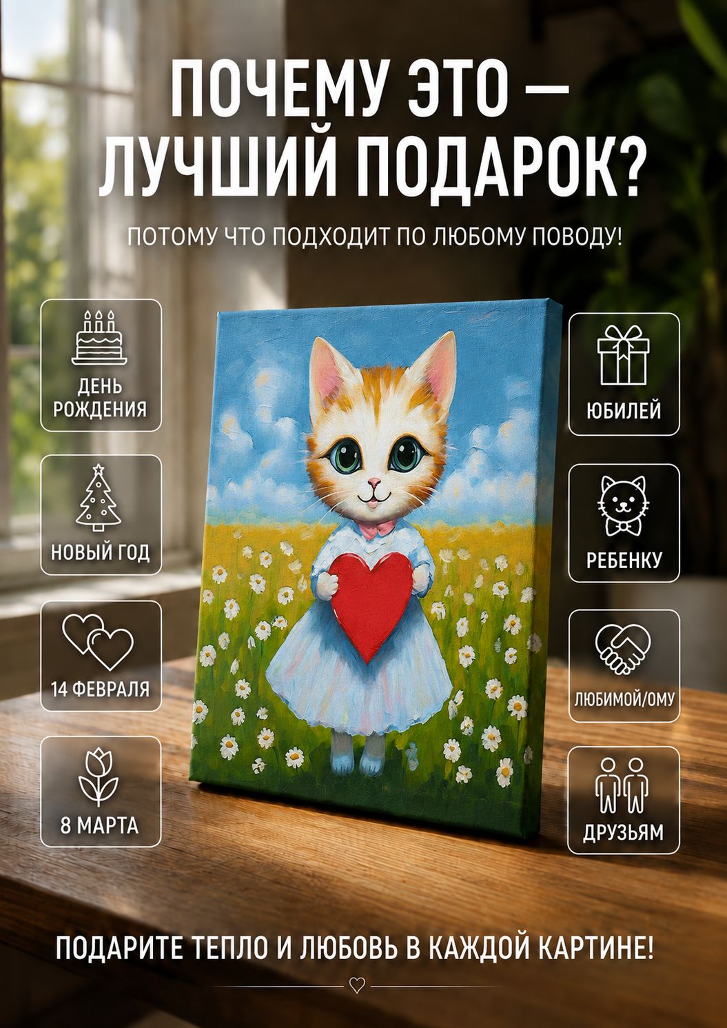 Белая кошечка с сердечком