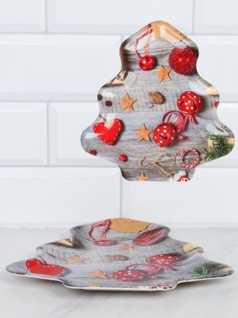 Поднос сервировочный новогодний в форме елки, 24 х 23 х 1,3 см, DS-11 Поднос сервировочный новогодний в форме елки, 24 х 23 х 1,3 см, DS-11