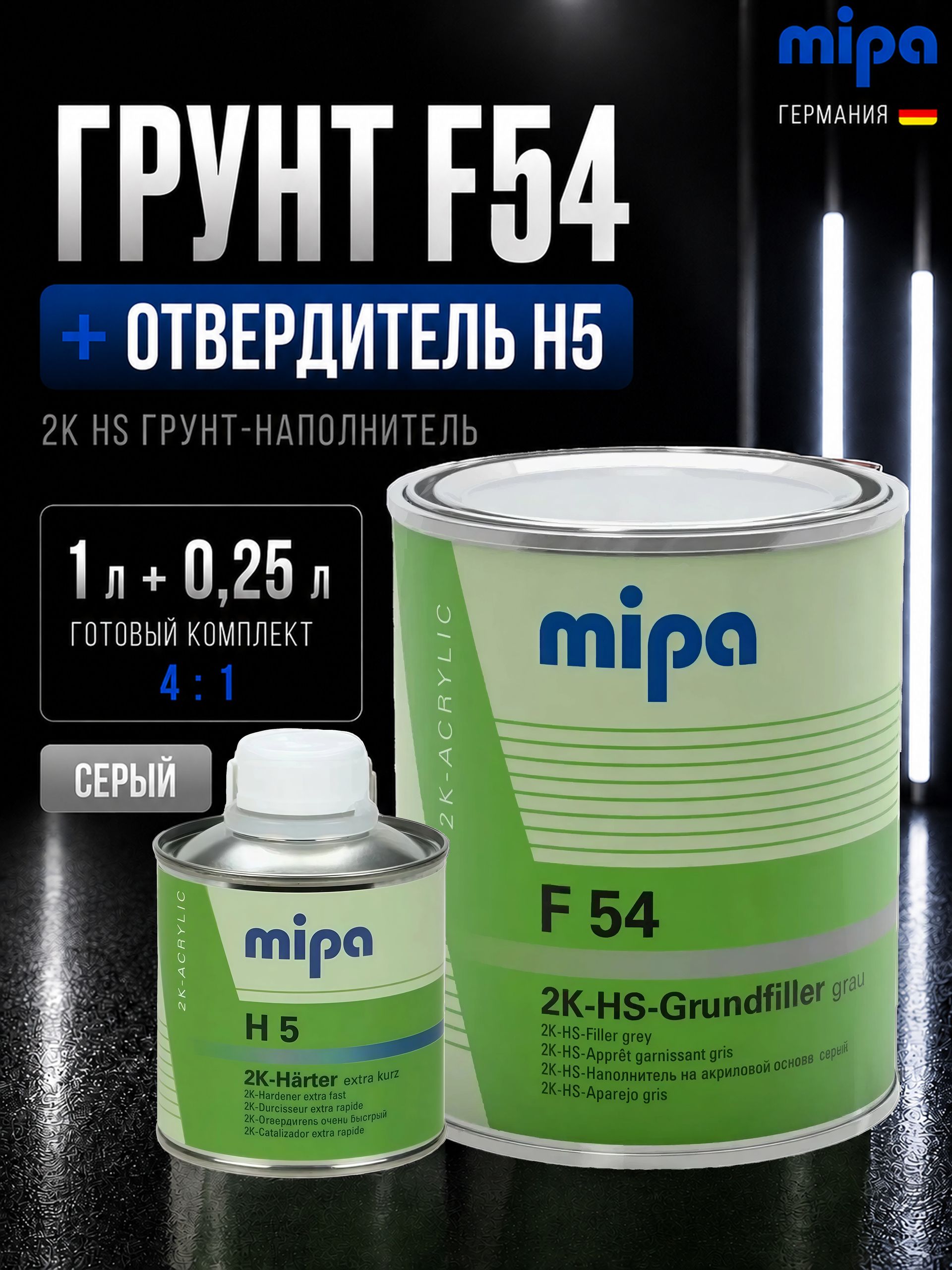 Mipa 汽车底漆, 1250 毫升, 2 个, 灰色