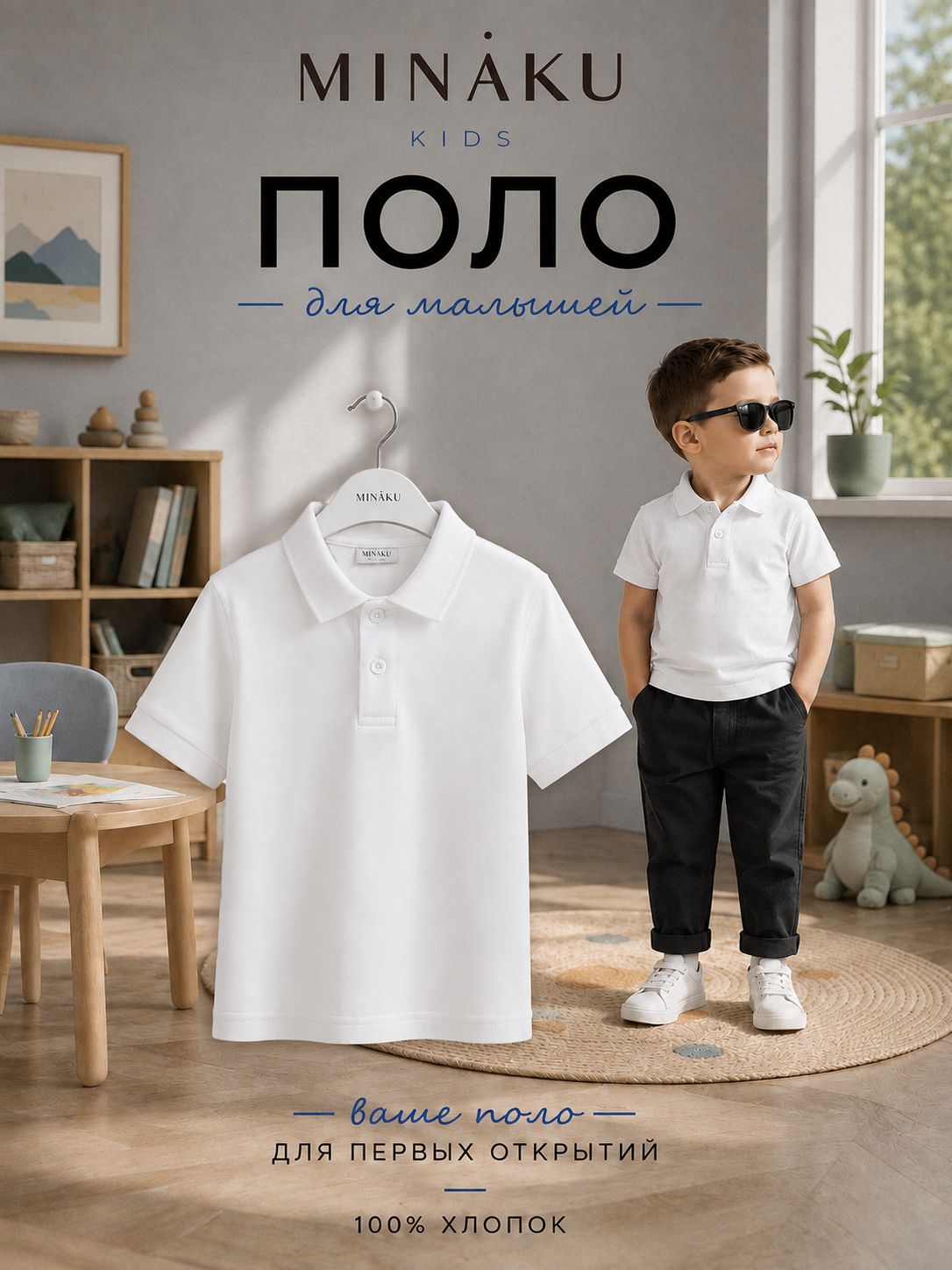Поло для мальчиков, для девочек, MINAKU белый,116