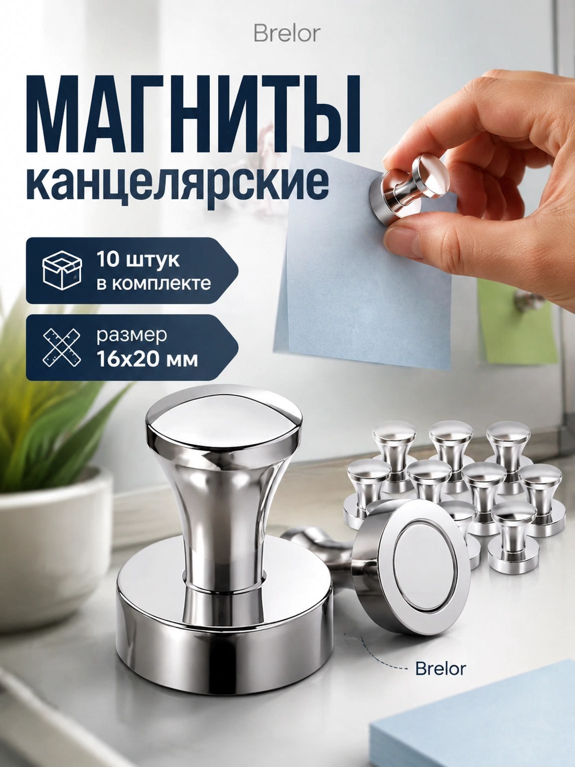 Набор магнитов на холодильник 16х20 мм для доски 10 штук