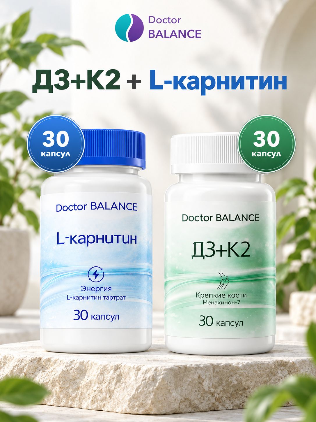 Набор Doctor Balance: Витамины D3 + K2 30 + L-карнитин 30