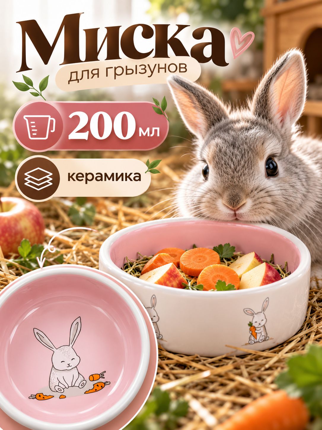 Миска для кроликов/грызунов, 200 мл, керамическая