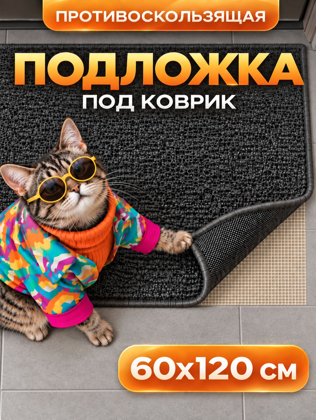 Подложка под ковёр противоскользящая Доляна, сетка фиксатор для ковра антискользящая, цвет белый, размер 60х120 см