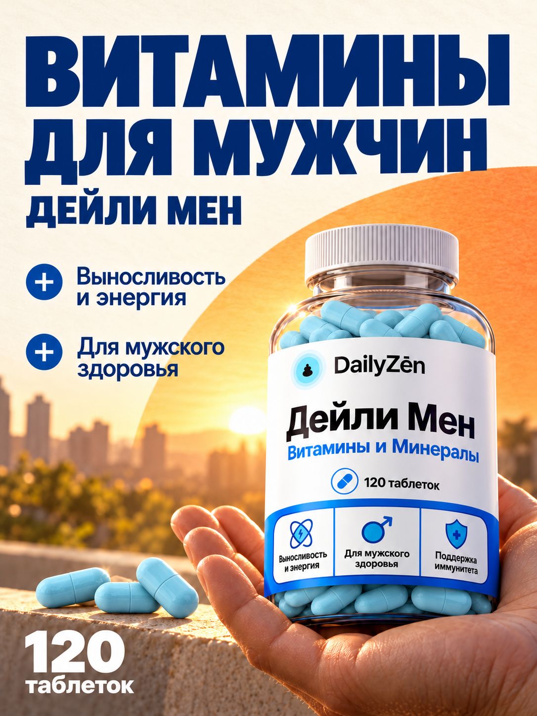 БАД к пище "Витаминно-минеральный комплекс для мужчин Дейли Мен" - 120 таблеток / уп - DailyZen