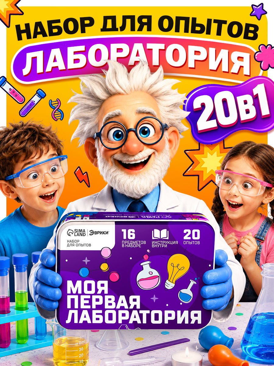 Опыты и эксперименты для детей, 20 в 1, набор опытов для детей