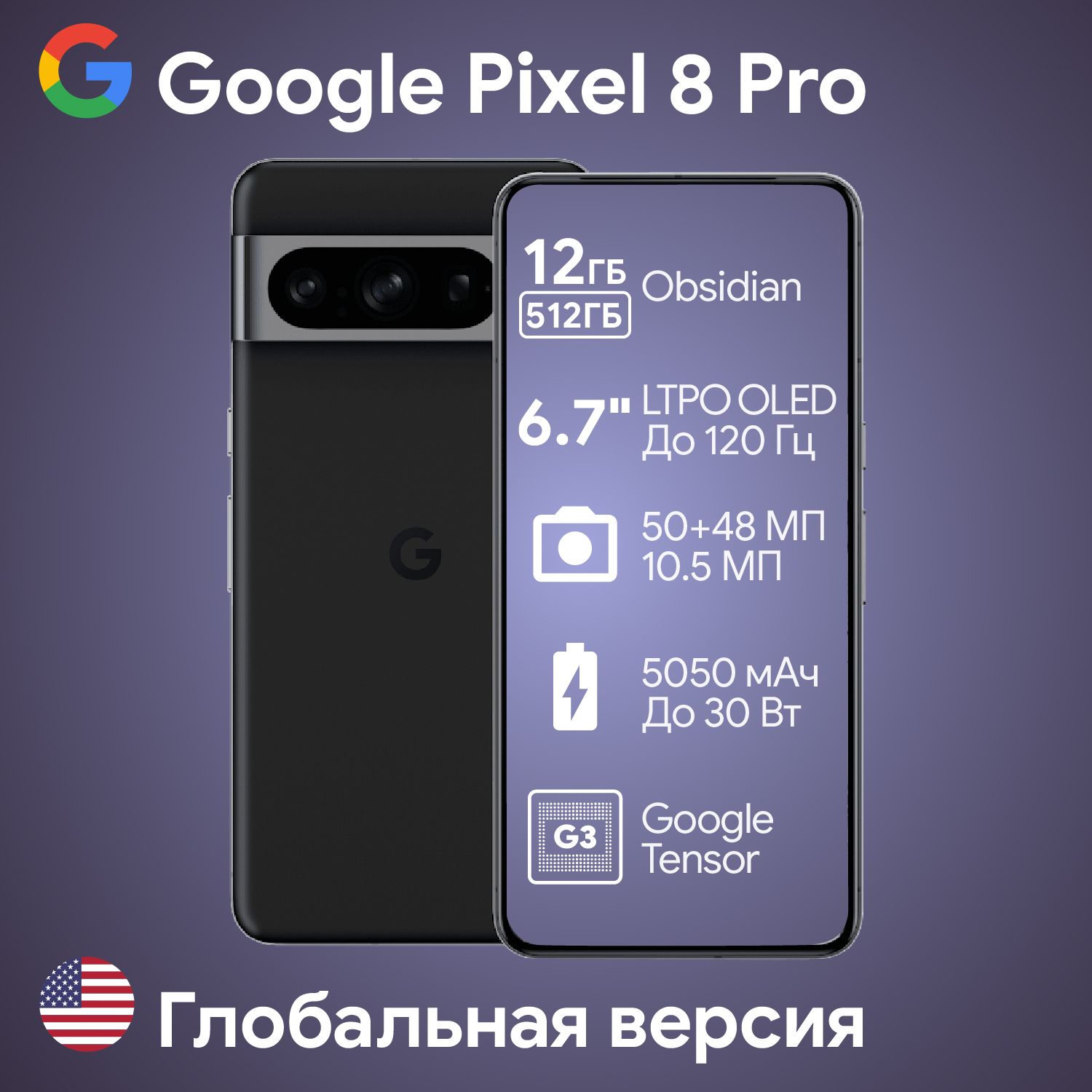 Смартфон Google Pixel 8 Pro 512 ГБ 12 ГБ Черный 6.7 OLED/AMOLED