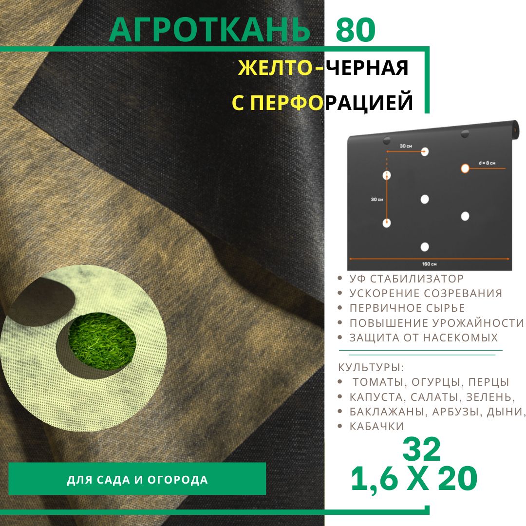 Агротканьотсорняковжелто-чернаяPremium80г/м.кв.(1,6х20м)сУФ,Агротекс,садовыйгеотекстиль,двухслойныймульчирующийматериалдляклубникииовощей,мульча,укрывнойматериалотсорняков